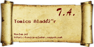 Tomics Aladár névjegykártya